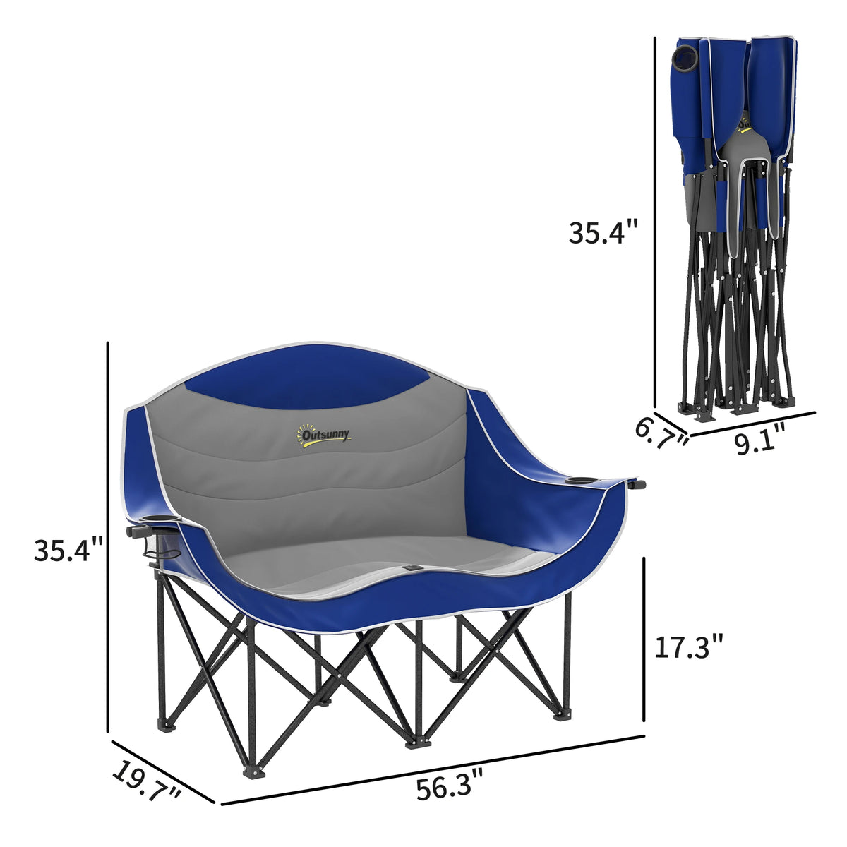 Outsunny Padded Double Folding Camping Chair for Adults