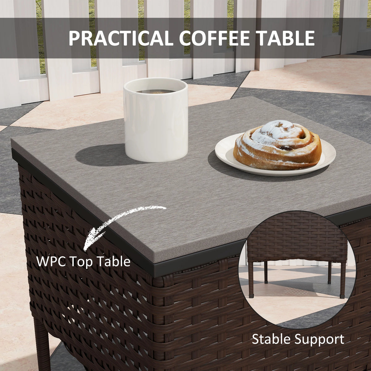 Outsunny Outdoor Wicker Rocking Chairs Set With Coffee Table