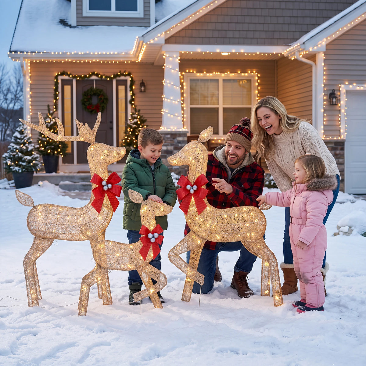 LED Christmas Deer Family Set Outdoor Yard Weatherproof Decor