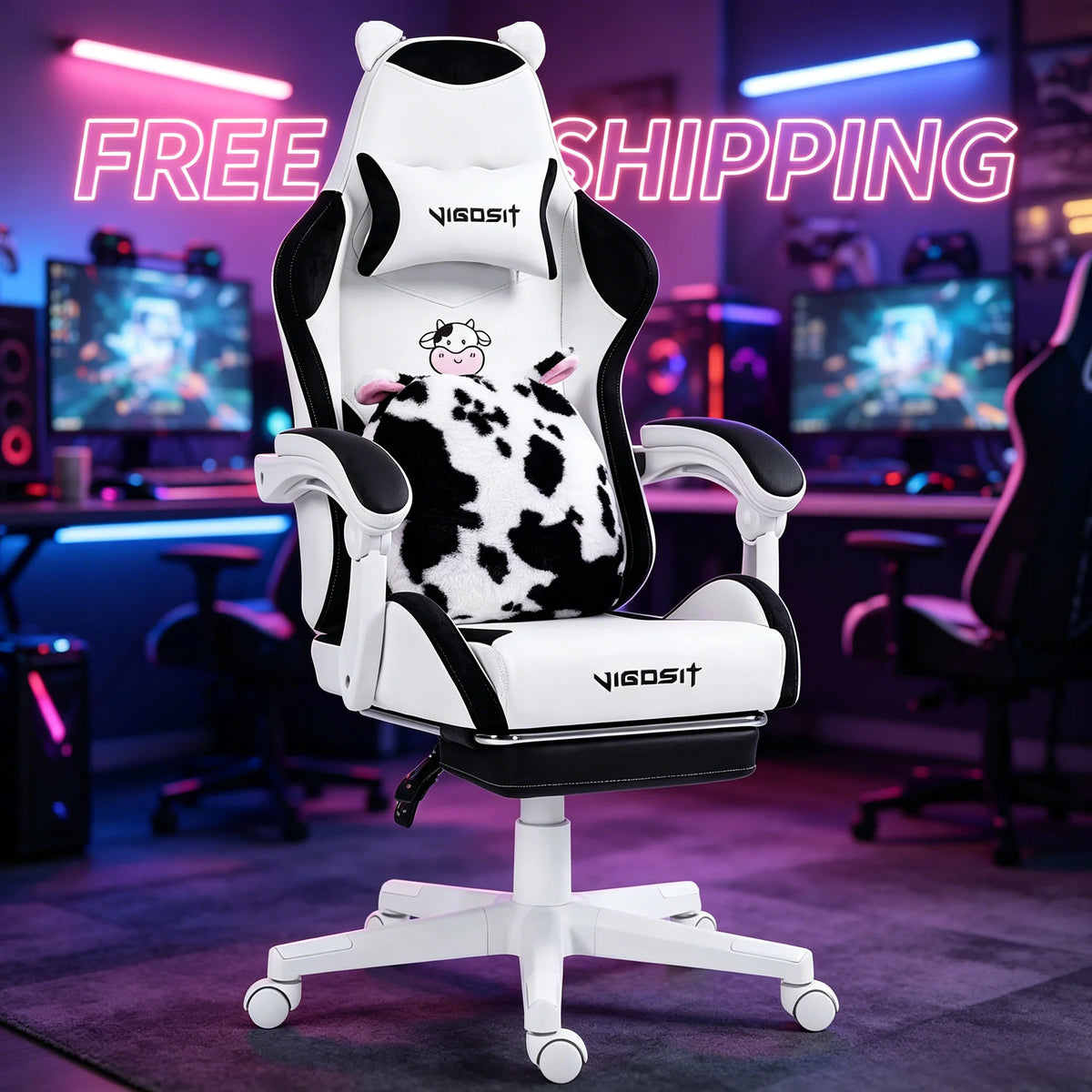 VIGOSIT Ergonomic Gaming Chair With Footrest And Headrest