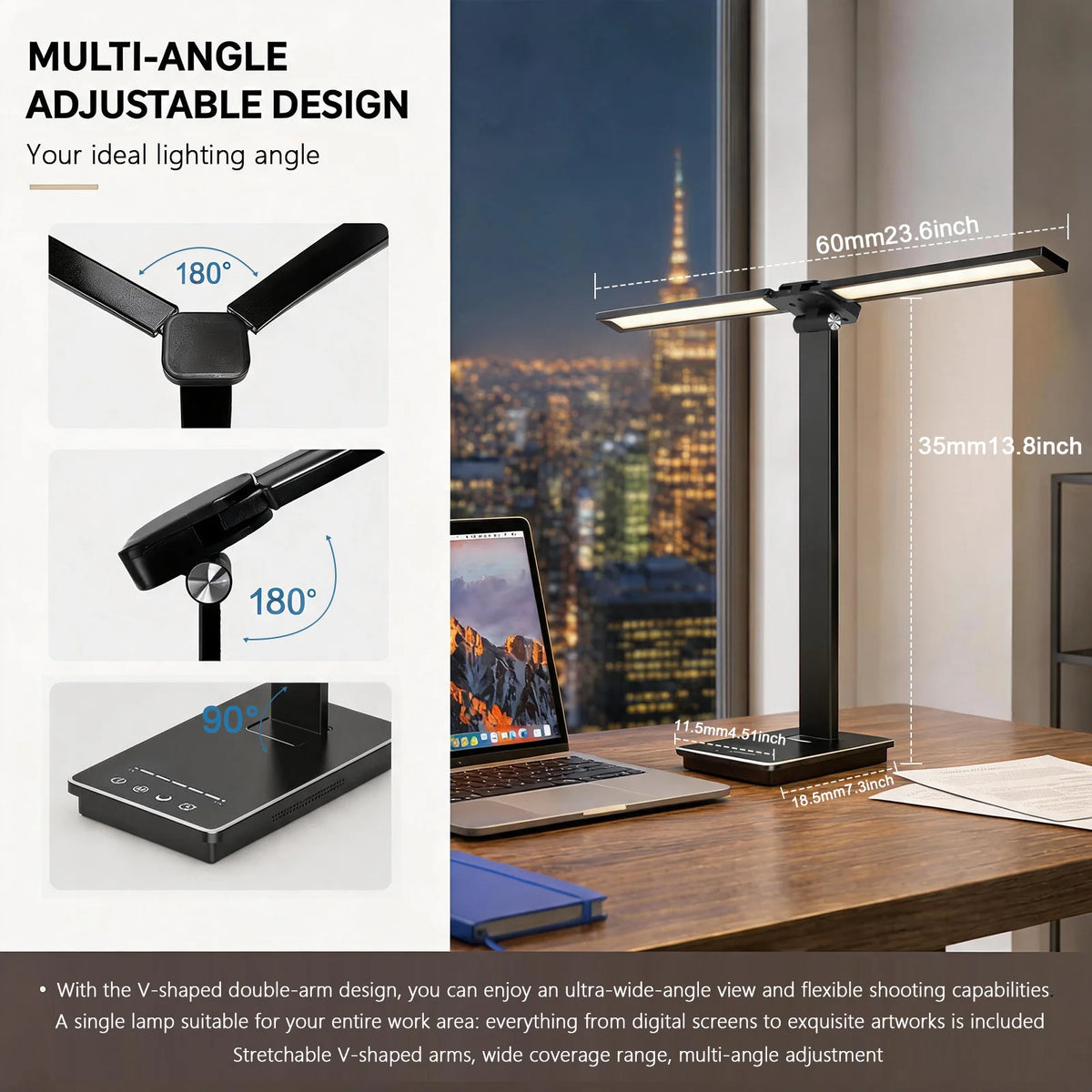 Dumiloo Double Head Led Desk Lamp Adjustable Usb Powered