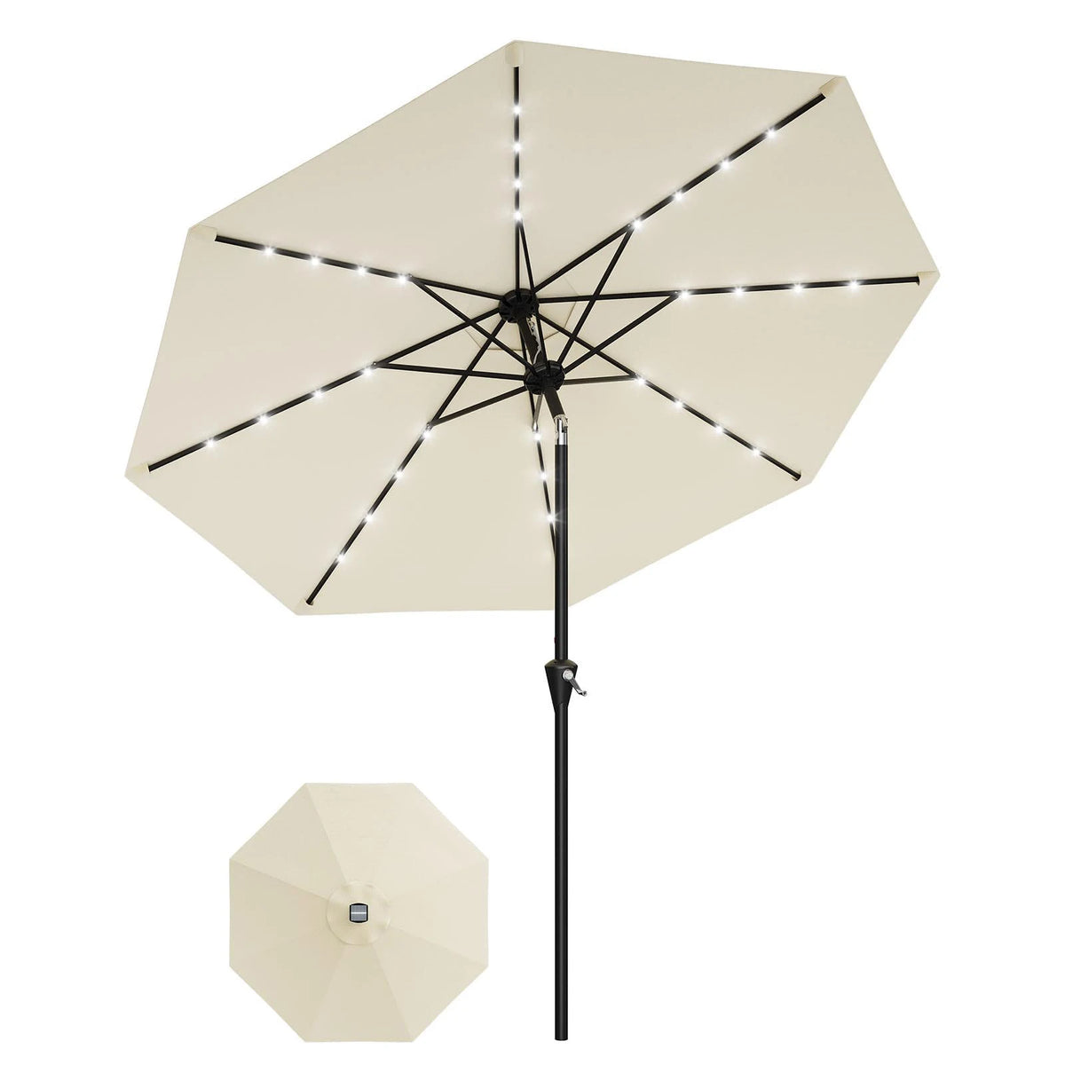 HiMiss Solar Patio Umbrella With LED Lights And UV Protection