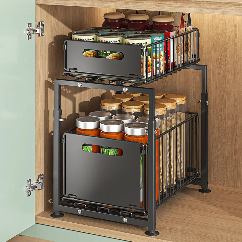 AEHOME Two Tier Slide Out Cabinet Organizer For Kitchen Storage