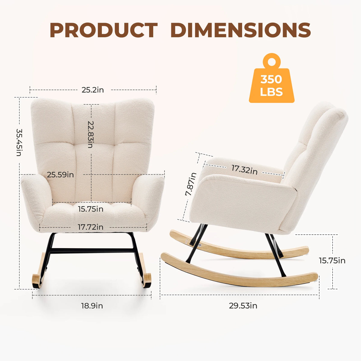 JHK Modern Velvet Saucer Rocking Chair With Padded Metal Frame