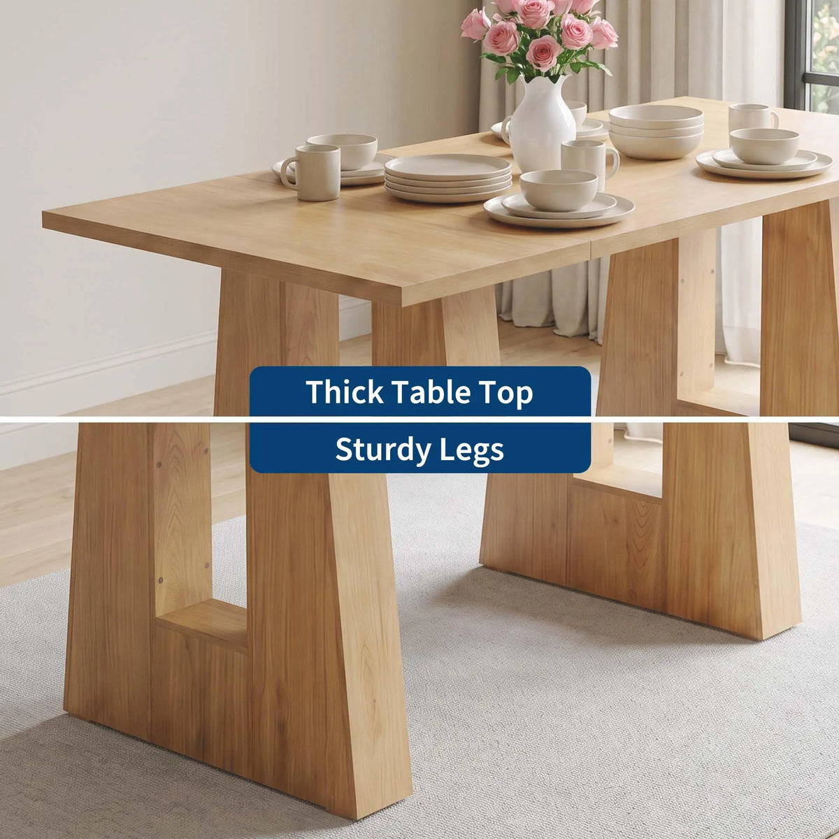 HiMiss Modern Wooden Rectangular Dining Room Table