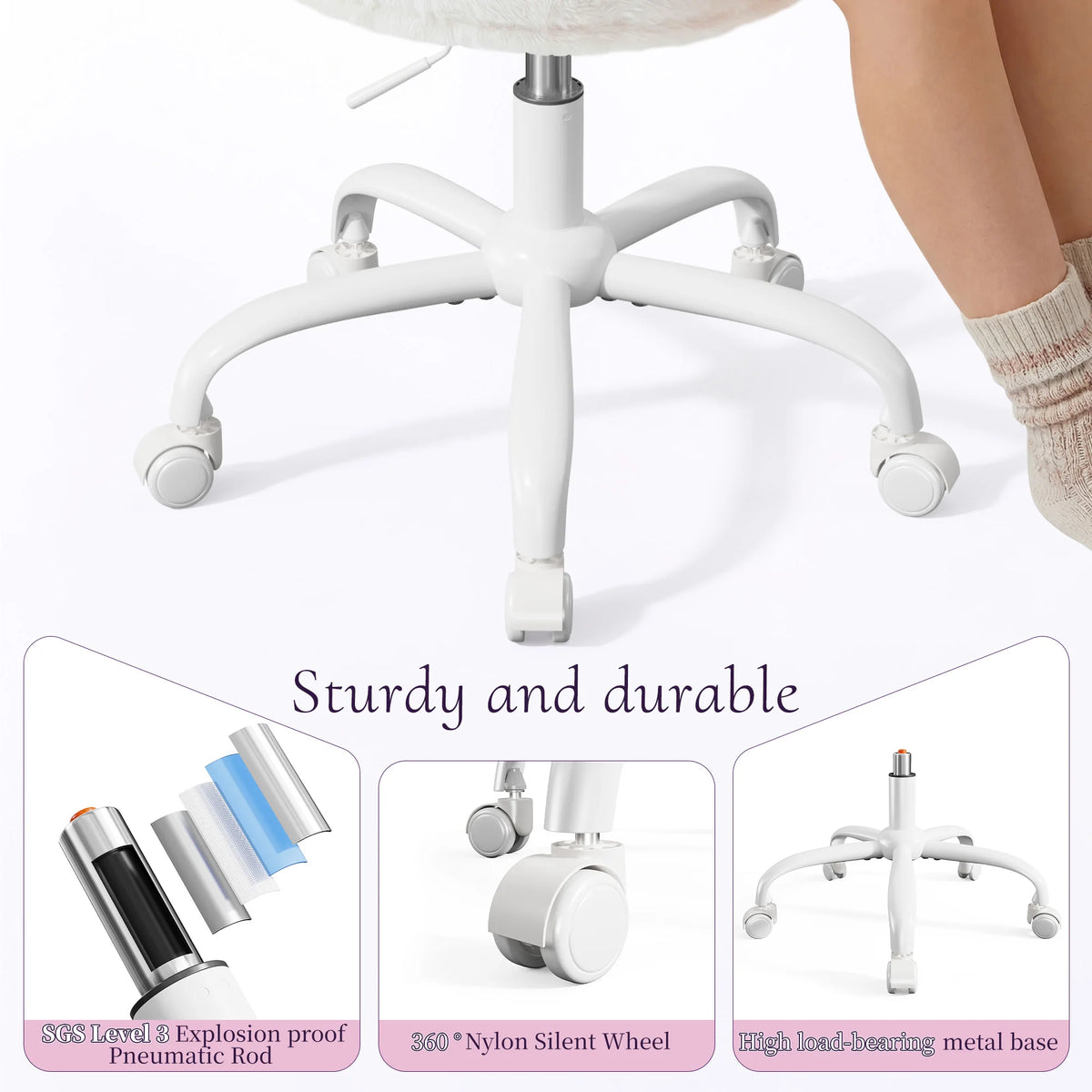 EnHomee Adjustable Faux Fur Vanity Chair With Rotating Base