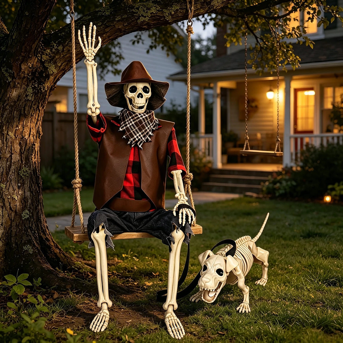 Western Cowboy Skeleton With Poseable Joints For Halloween Yard Decor