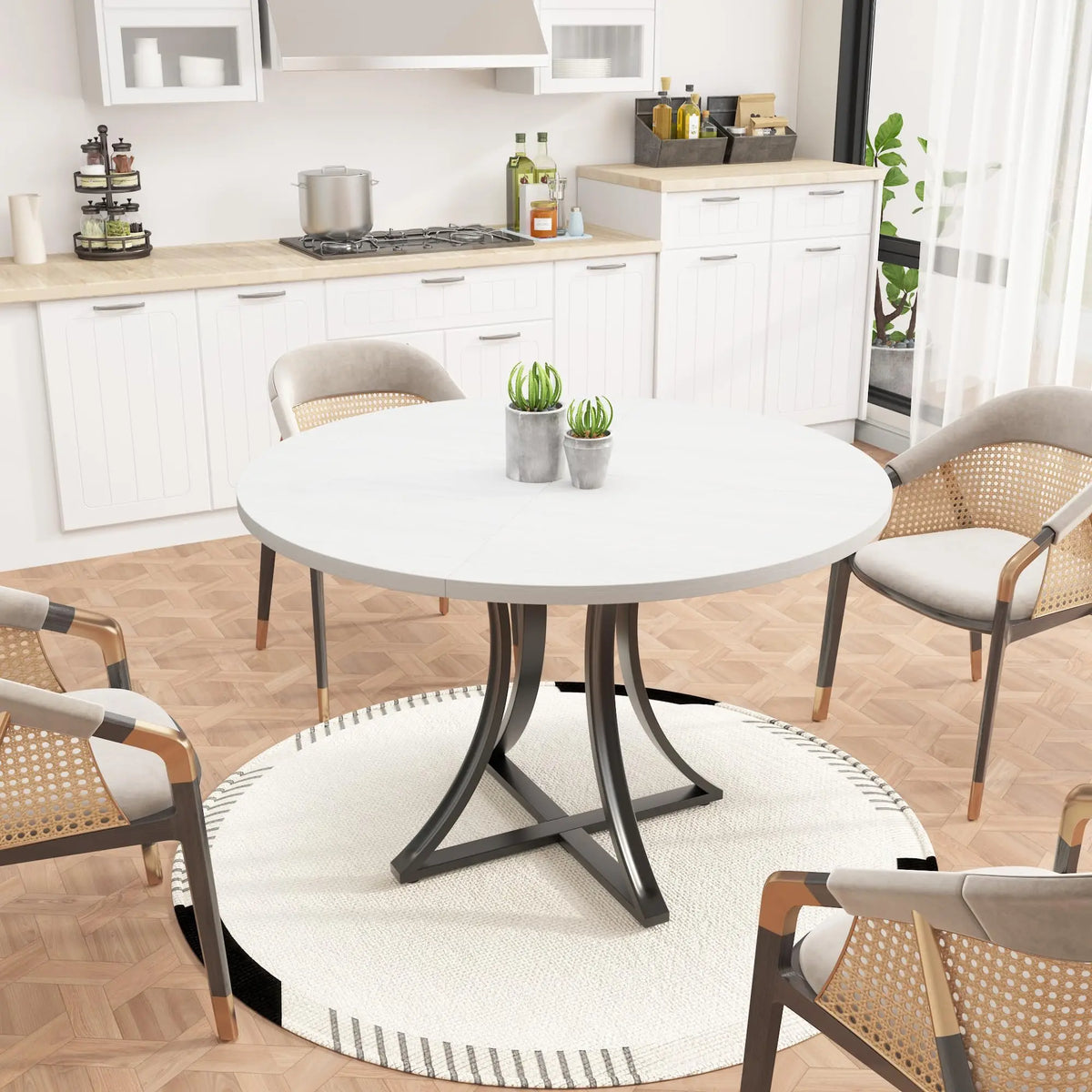 Round Dining Table With Wooden Pedestal Base For Modern Homes