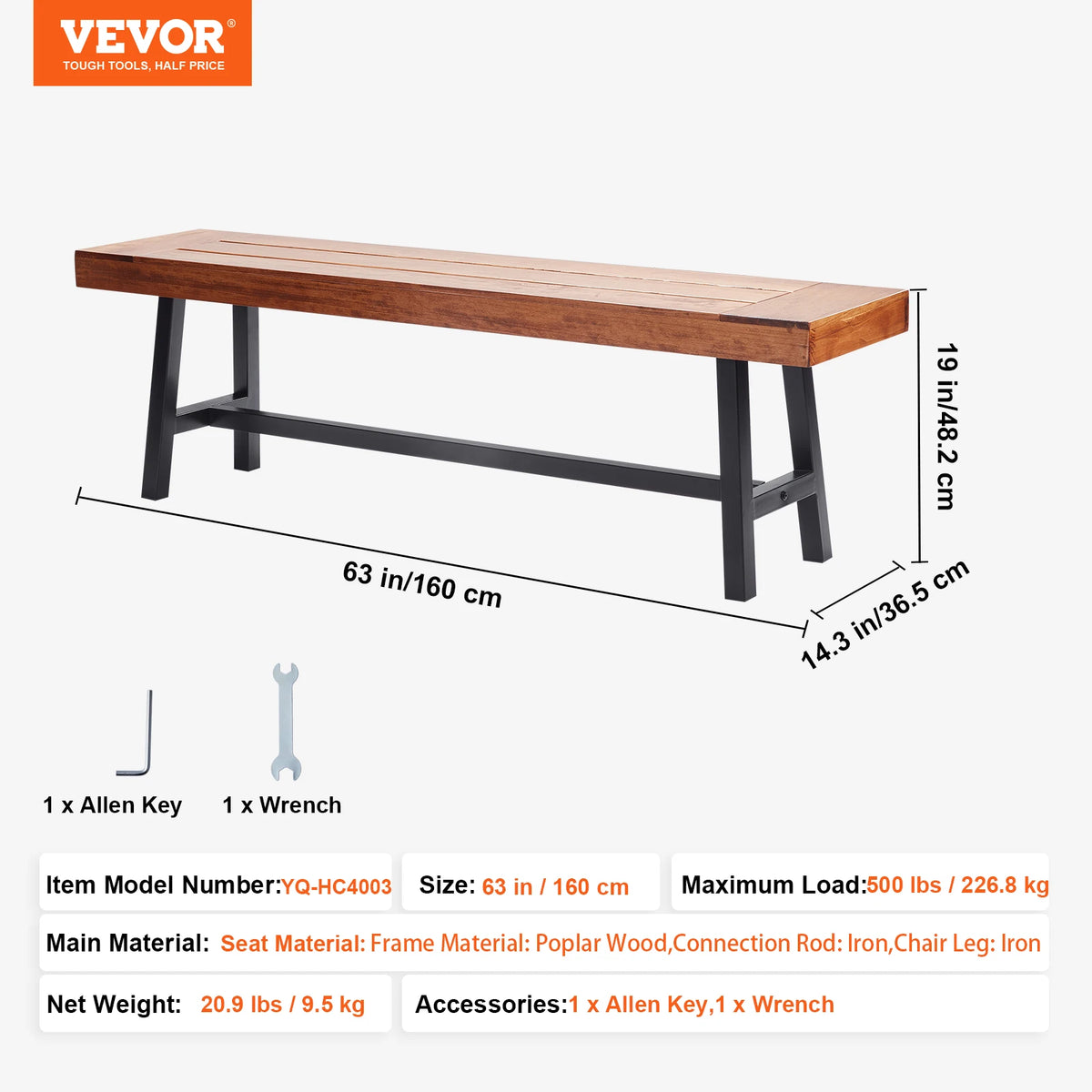 SucceBuy Wooden Outdoor Garden Bench With Sturdy Metal Patio Frame
