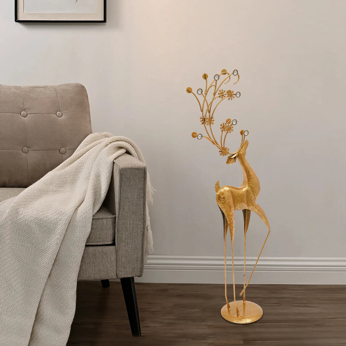 Decorative Deer Statue With Rhinestone Antlers For Home And Office