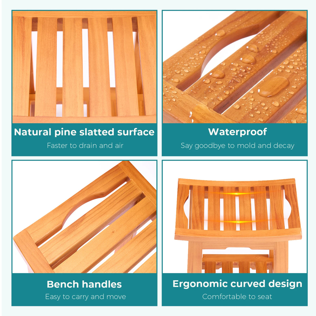 MCQ Waterproof Wooden Shower Bench With Storage Shelf For Home