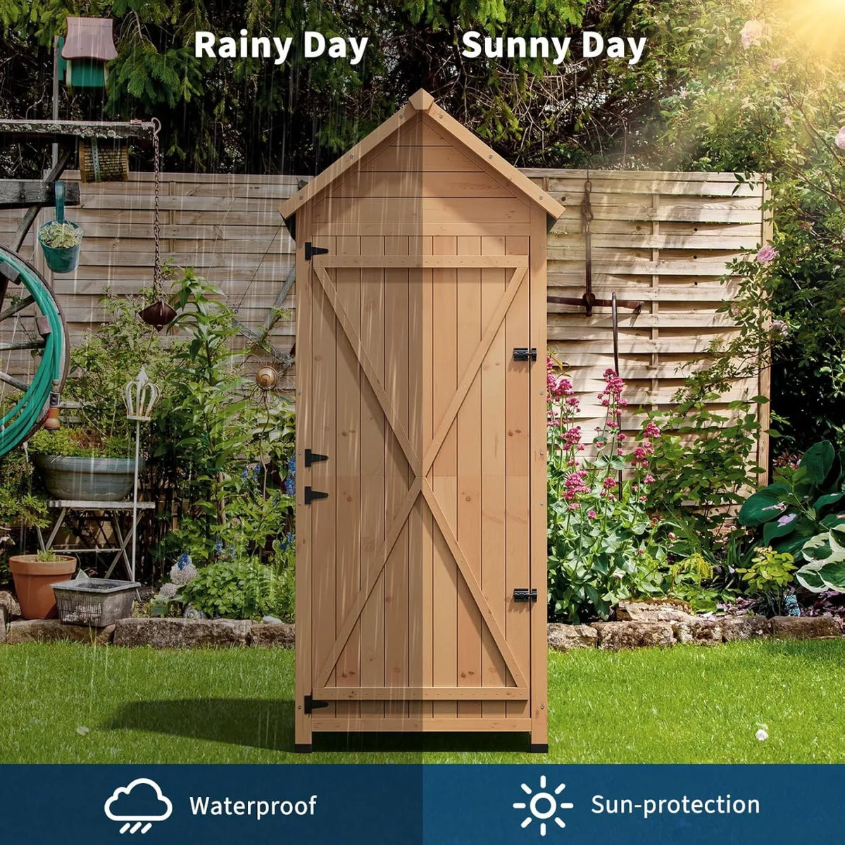 Outdoor Wooden Garden Storage Cabinet With Lockable Door And Shelves