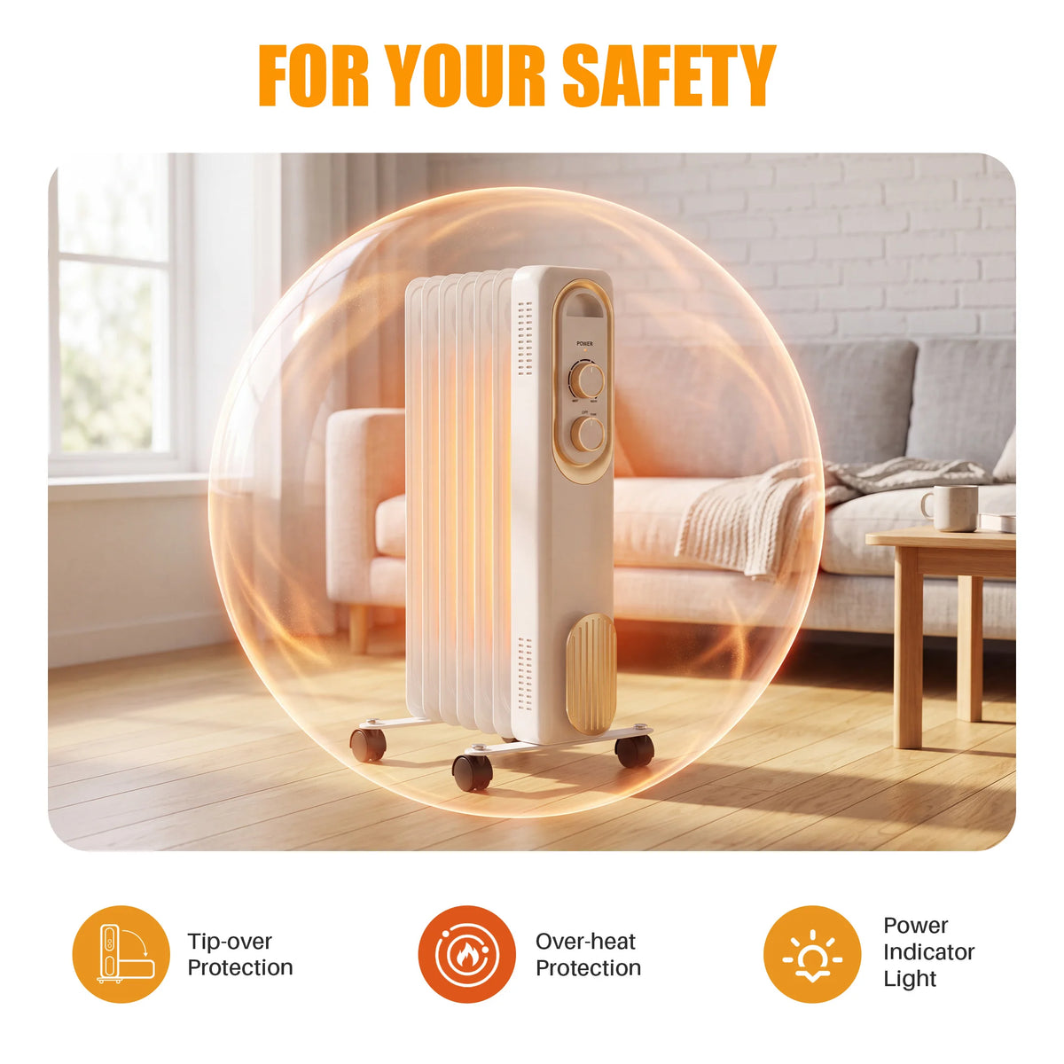 1500W Oil Filled Radiator Space Heater Indoor Portable Electric