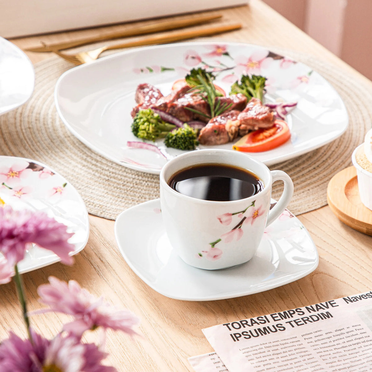 Malacasa 60 Piece Ceramic Porcelain Plates Cups Saucers Dinner Set