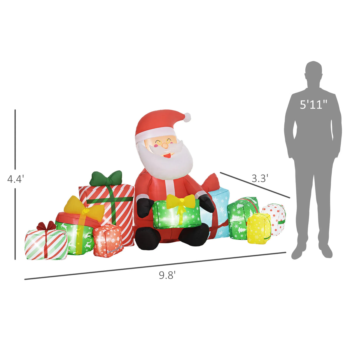 Outsunny Christmas Lighted Inflatable Santa Claus Decoration