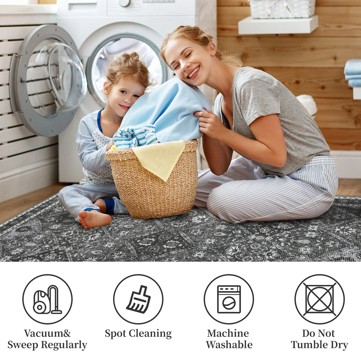 Machine Washable Moroccan Trellis Low Pile Area Rug