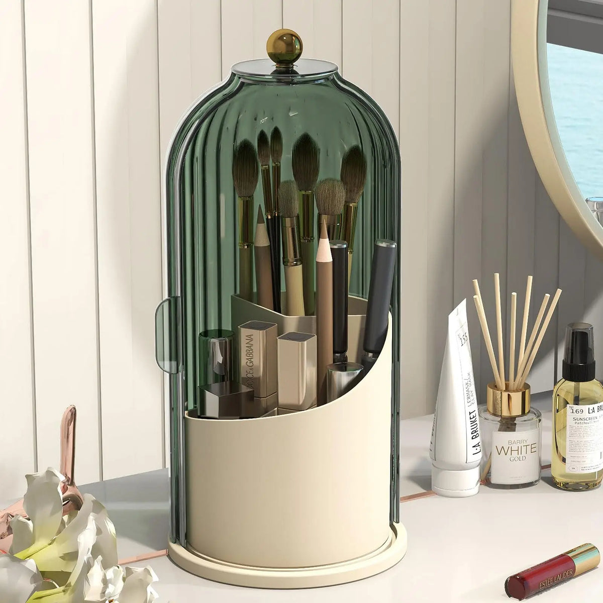 YOOLENS Rotating Makeup Brush Holder With Clear Dustproof Lid