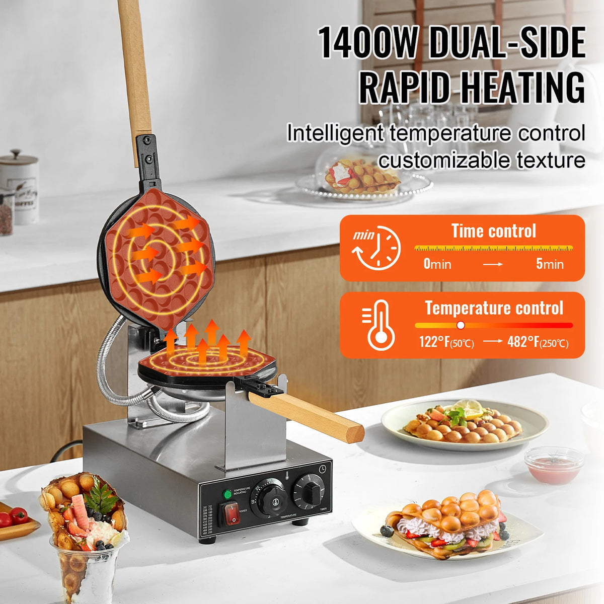 VevoR Commercial Egg Bubble Waffle Maker With Dual Pans