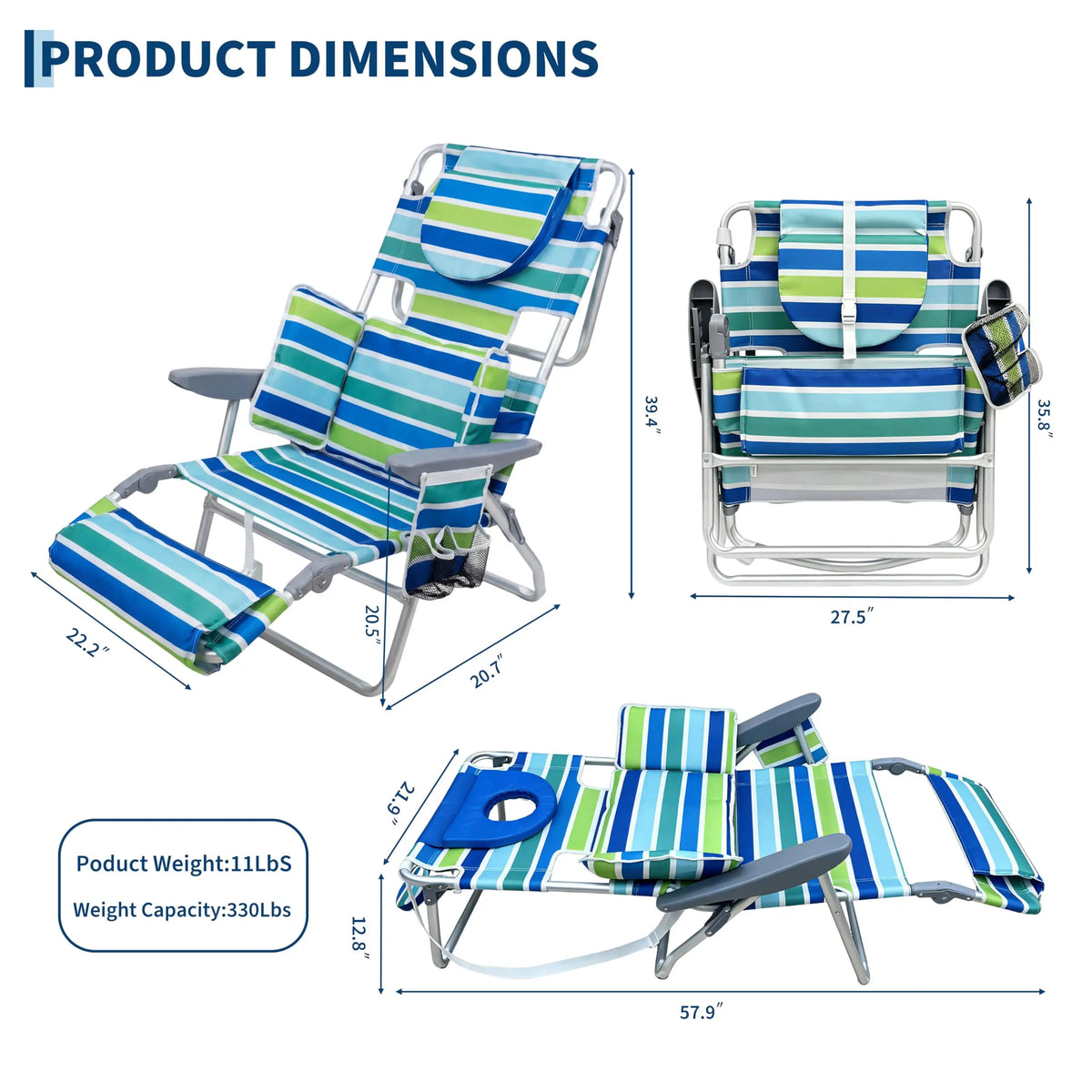 HiMISS Portable Face Down Sunbathing Recliner Chair For Beach