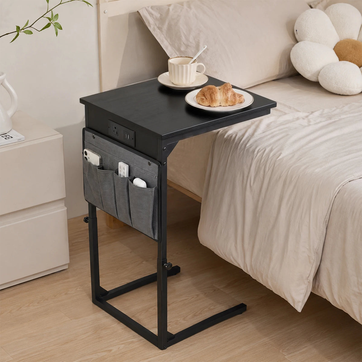 HiMISS Adjustable C Shaped End Table With USB Charging Station