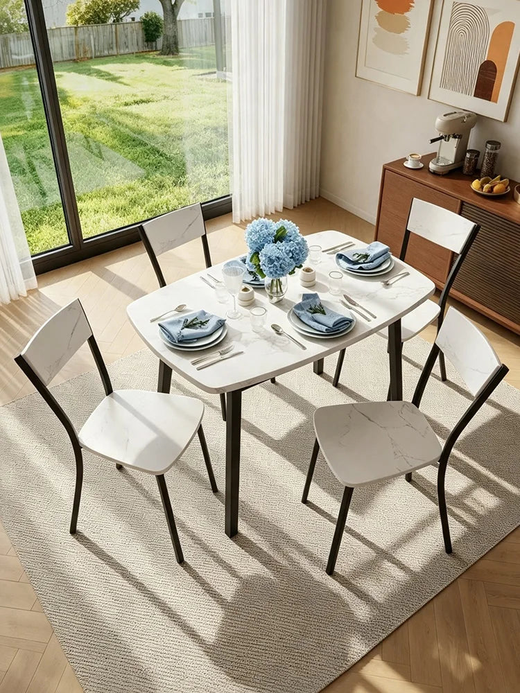 HiMISS Antique Dining Set With Four Chairs And Storage Shelf