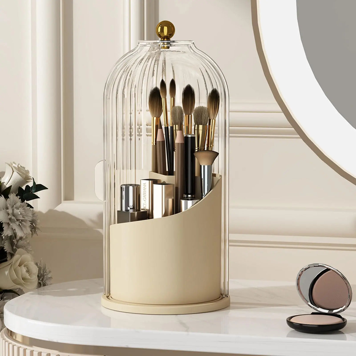 YOOLENS Rotating Makeup Brush Holder With Clear Dustproof Lid