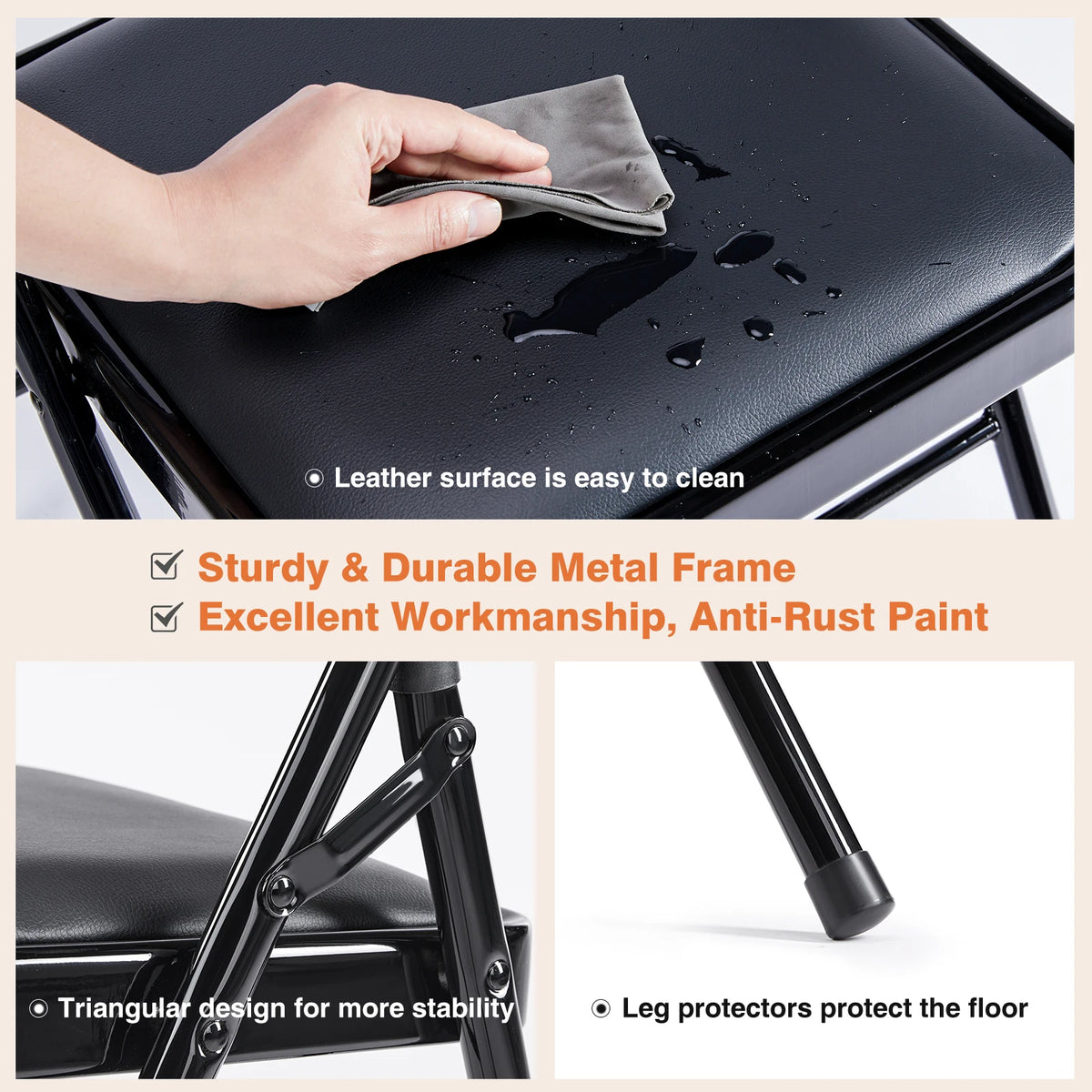 JHK Leather Padded Folding Chair for Home and Office Seating