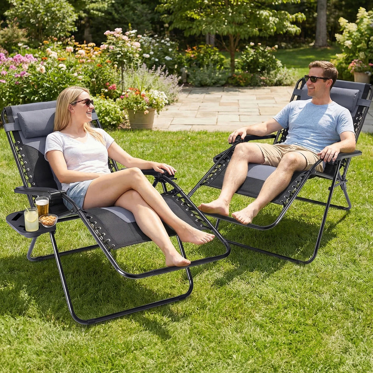 JHK Outdoor Zero Gravity Reclining Lounge Chair With Cup Holder