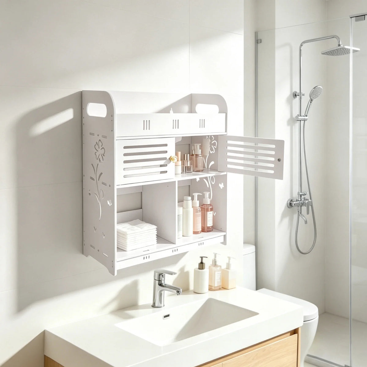 Bymaocar Minimalist Wall Mounted Bathroom Storage Rack