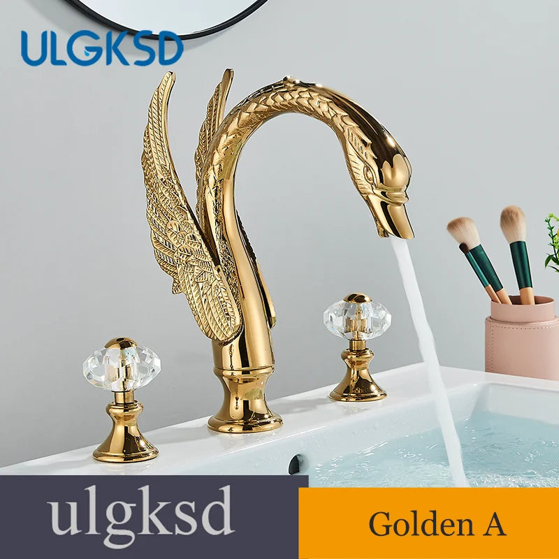 Ulgksd Swan Shape Bathroom Faucet With Crystal Handles