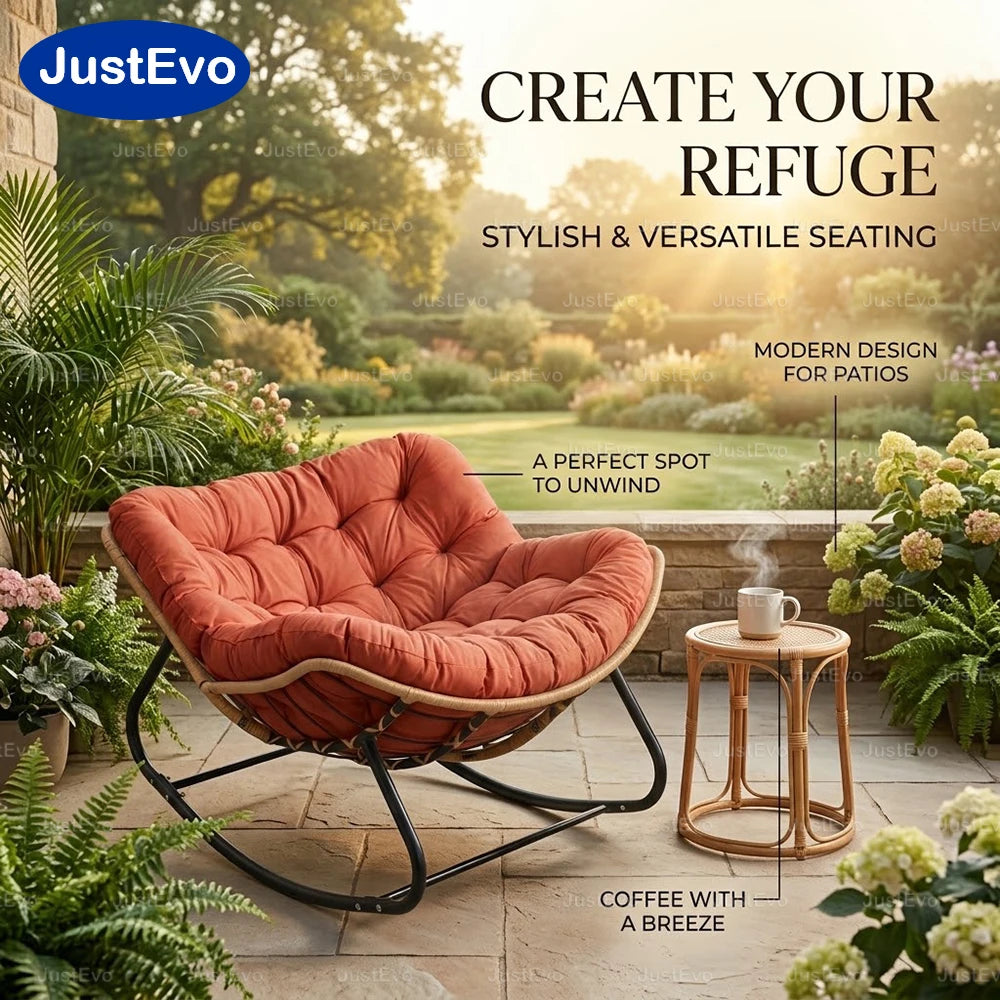 Outdoor Rocking Papasan Chair With Metal Frame And Soft Cushion