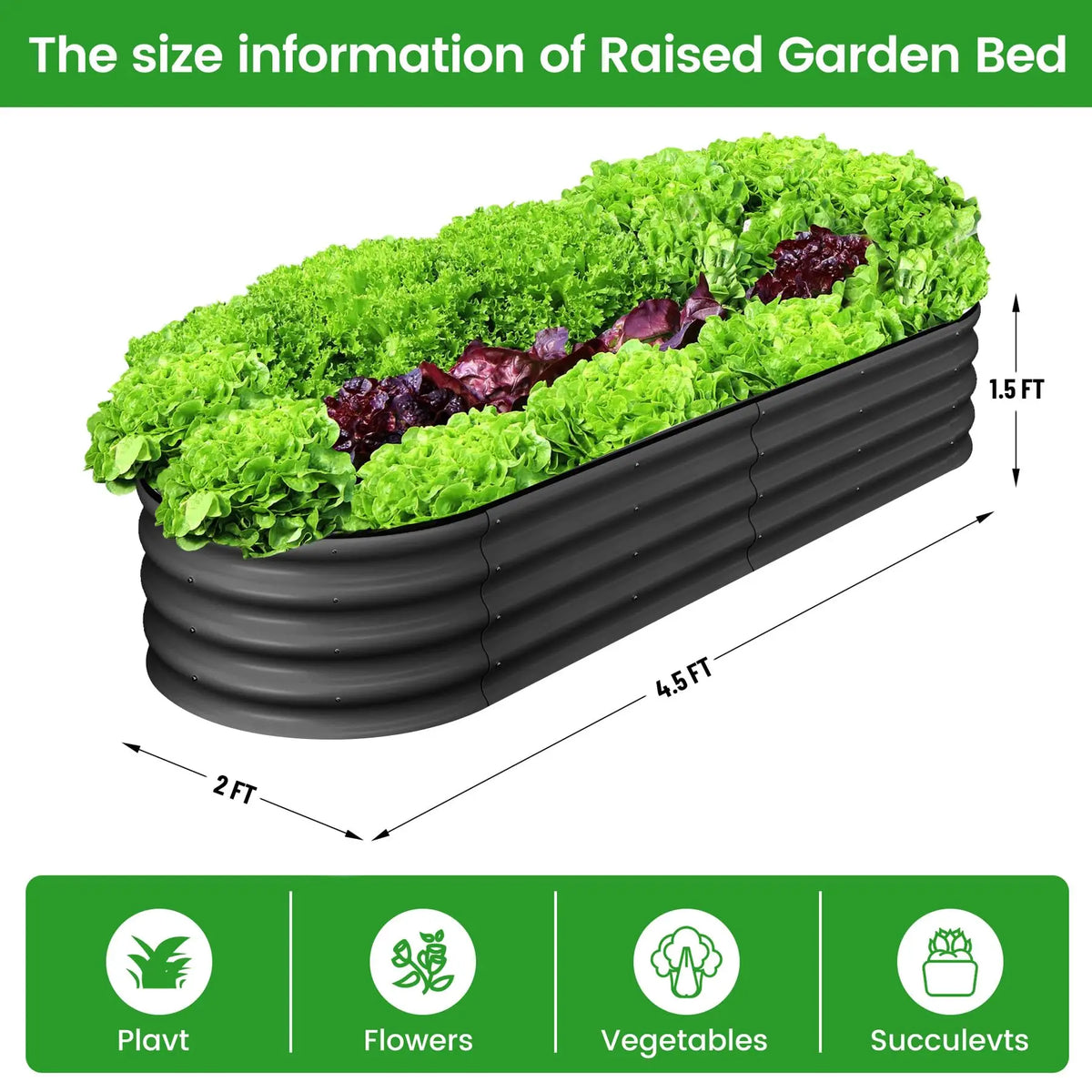 HiMISS Oval Galvanized Steel Raised Garden Bed Metal Planter