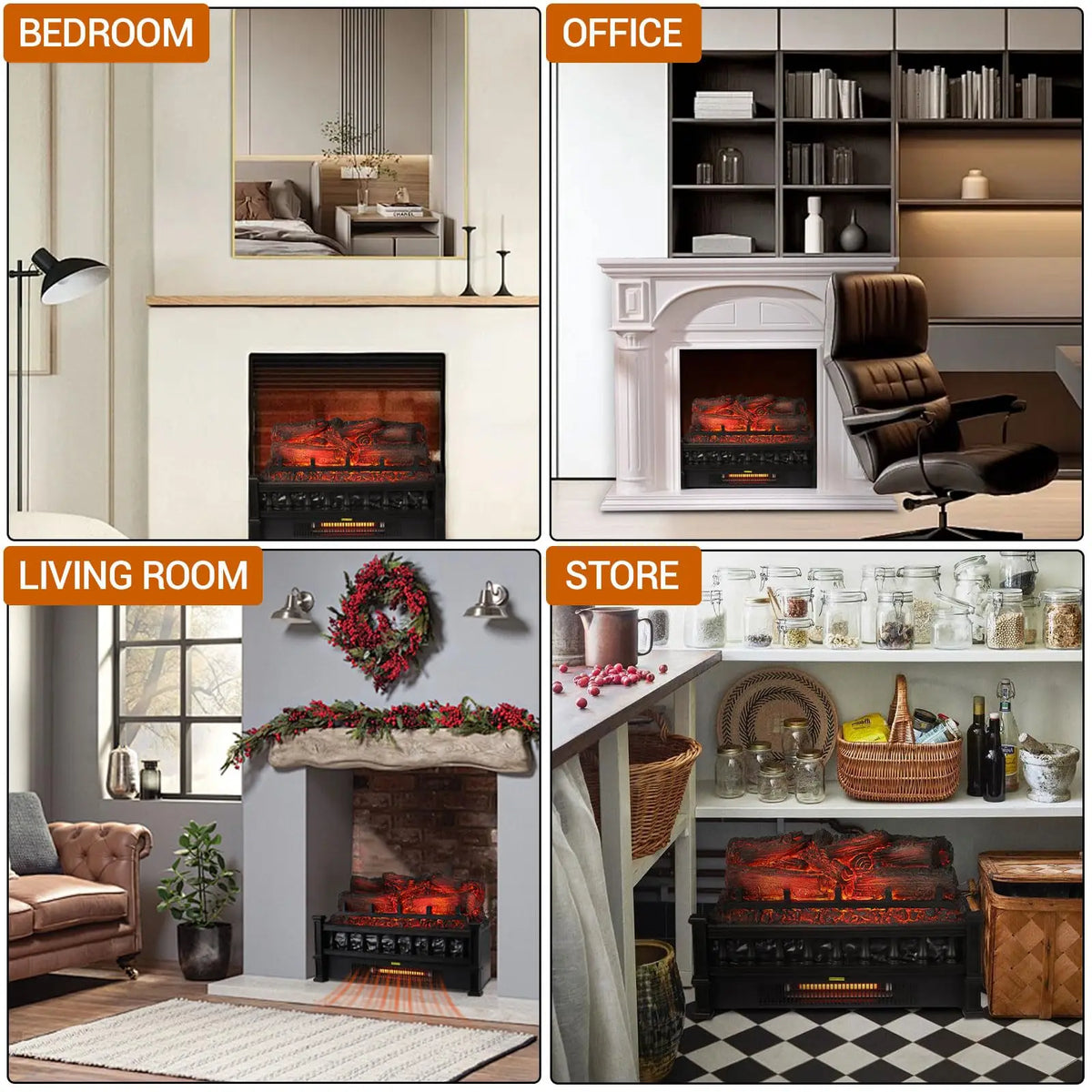 1500W Electric Fireplace Log Insert Heater With Thermostat Crackling Sound