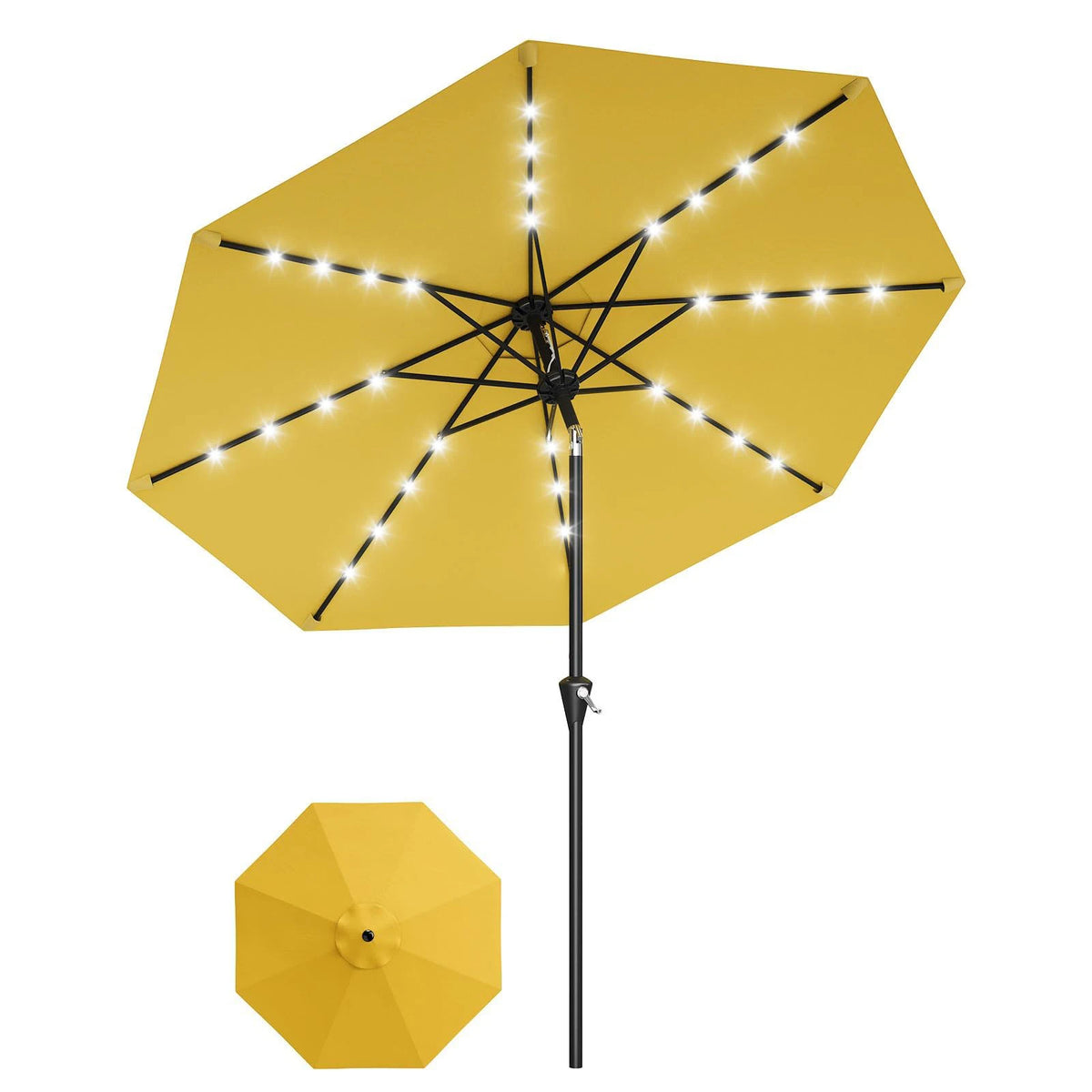 HiMiss Solar Patio Umbrella With LED Lights And UV Protection