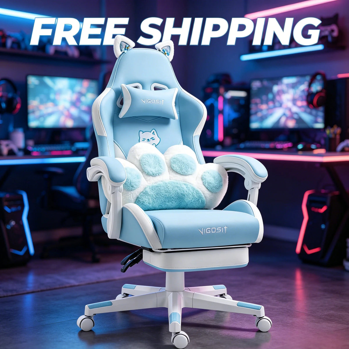 VIGOSIT Ergonomic Gaming Chair With Footrest And Headrest
