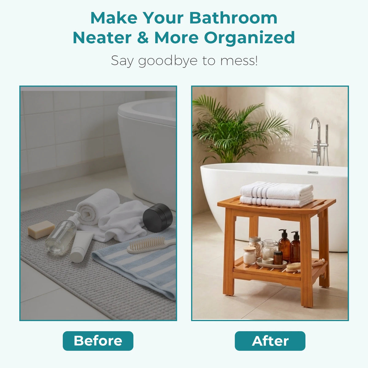 MCQ Waterproof Wooden Shower Bench With Storage Shelf For Home
