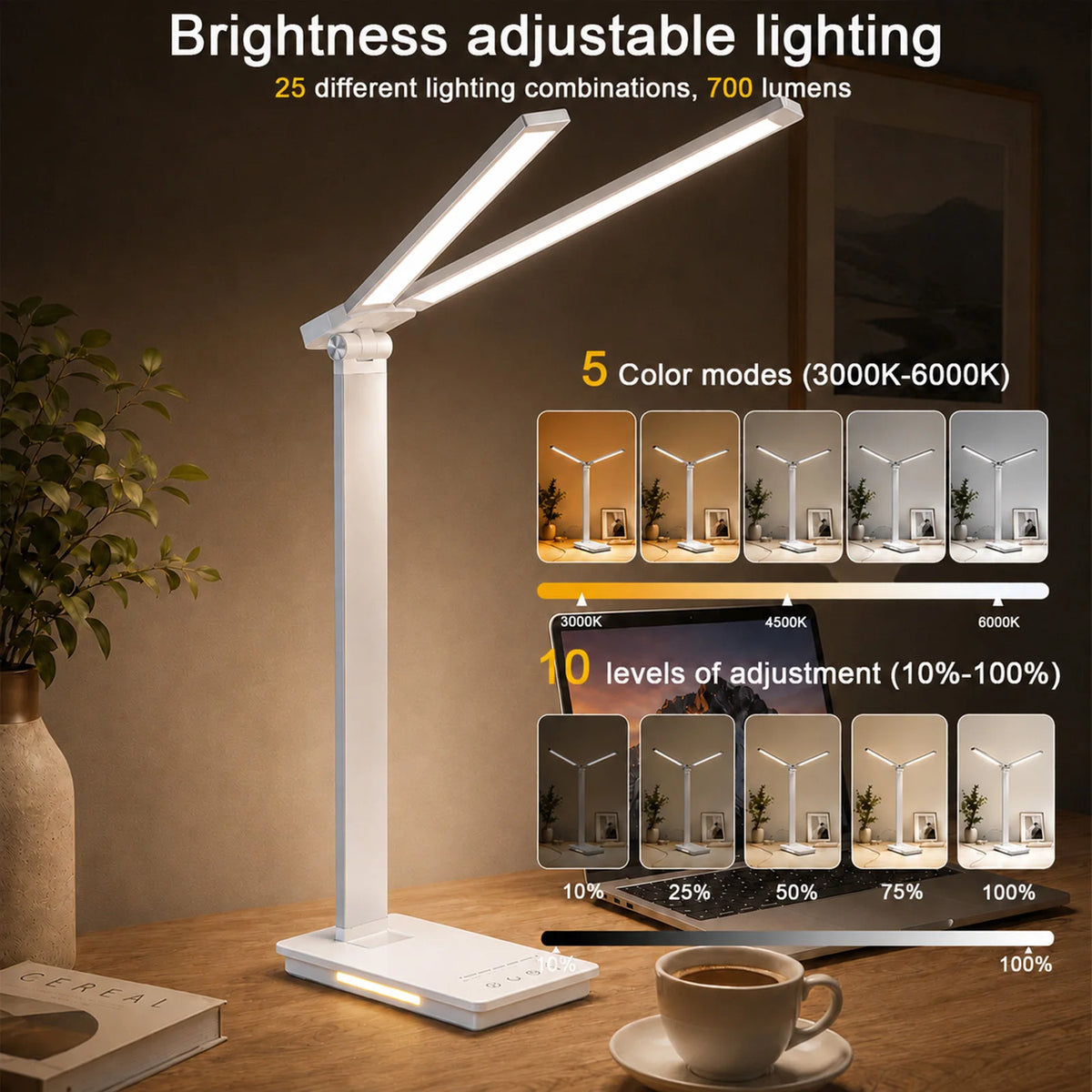 Dumiloo Double Head Led Desk Lamp Adjustable Usb Powered
