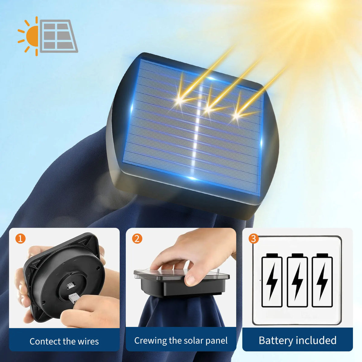 HiMiss Solar Patio Umbrella With LED Lights And UV Protection