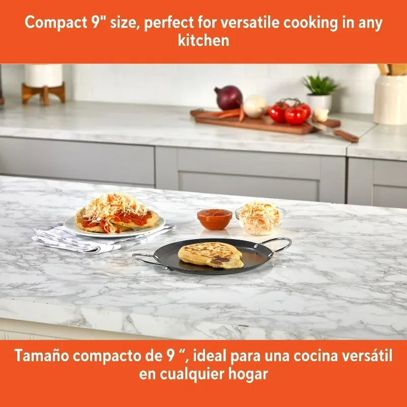 Carbon Steel Nonstick Round Comal With Sturdy Metal Side Handles