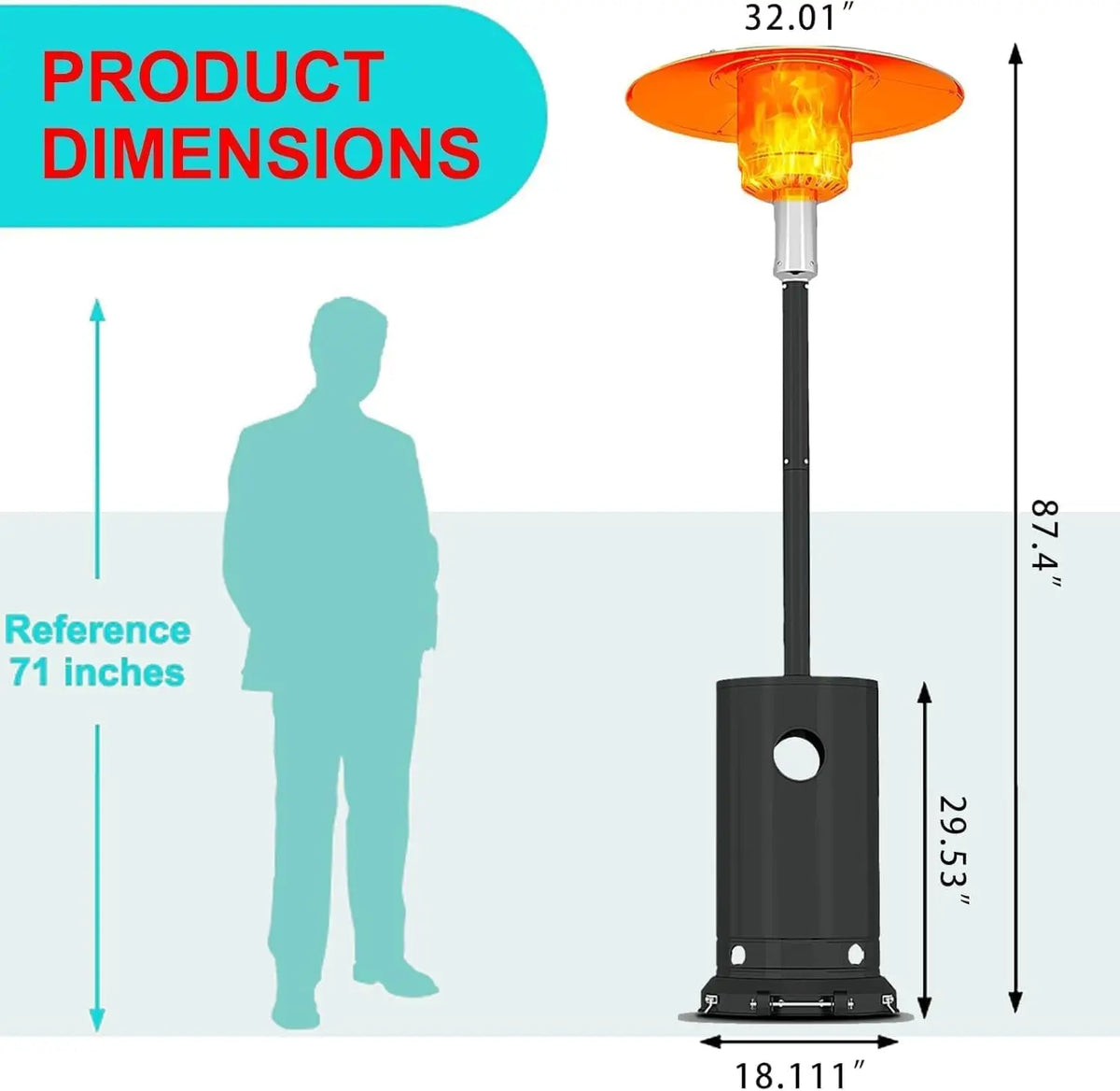 Studyset 48000 Btu Outdoor Gas Patio Heater With Wheels