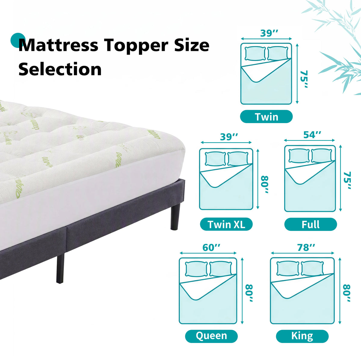 JHK Waterproof Bamboo Mattress Topper For Enhanced Comfort