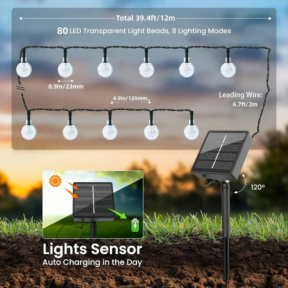 Bhony Waterproof Solar String Lights for Outdoor Garden Decor