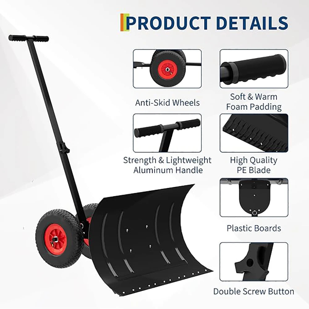 Ergonomic Heavy Duty Snow Shovel With Wheels For Driveway Removal