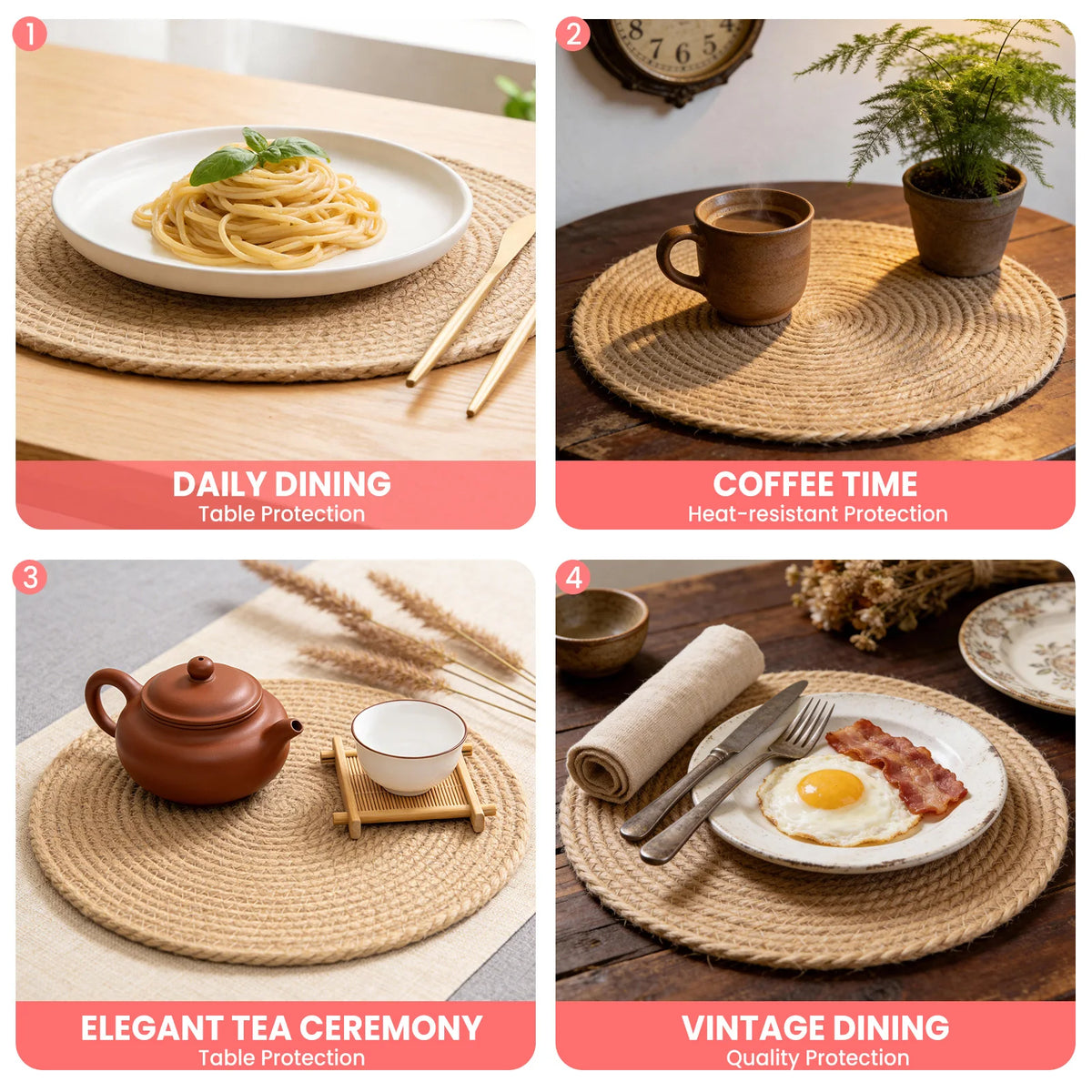 Round Woven Rattan Placemats For Heat Resistant Dining Table Decor