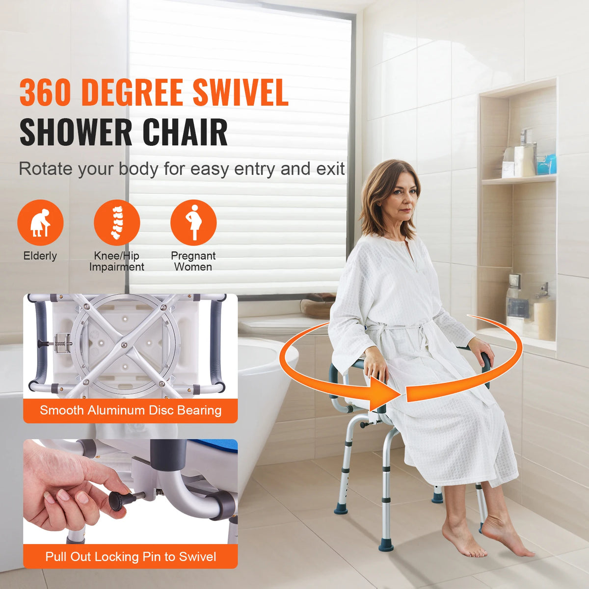 SucceBuy 360 Degree Swivel Shower Chair With Armrests And Backrest
