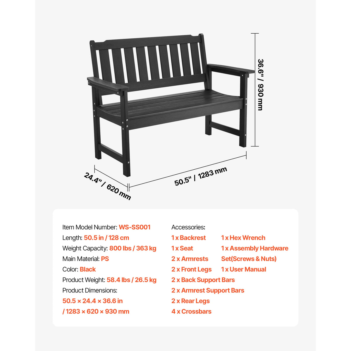 SucceBuy Wooden Outdoor Garden Bench With Sturdy Metal Patio Frame