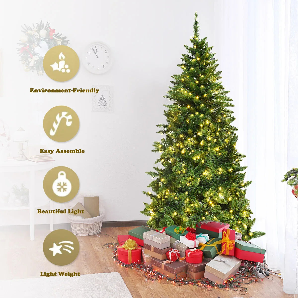 LIFEZEAL Half Christmas Tree For Indoor Wall And Corner Decoration