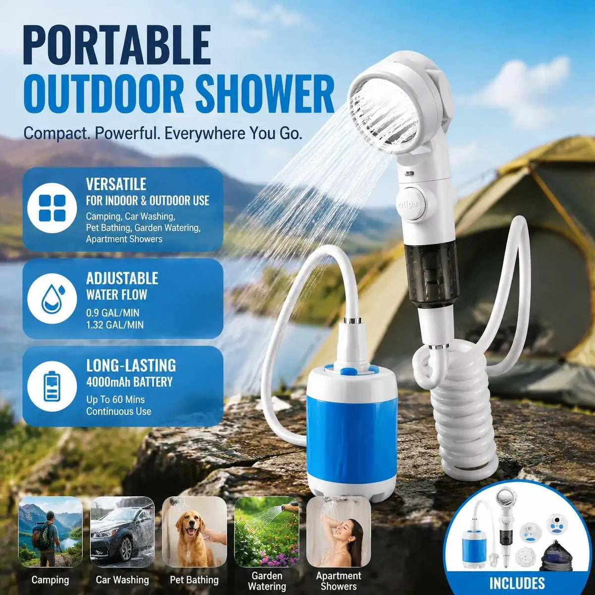 Portable Rechargeable Handheld Pet Shower Sprayer Kit