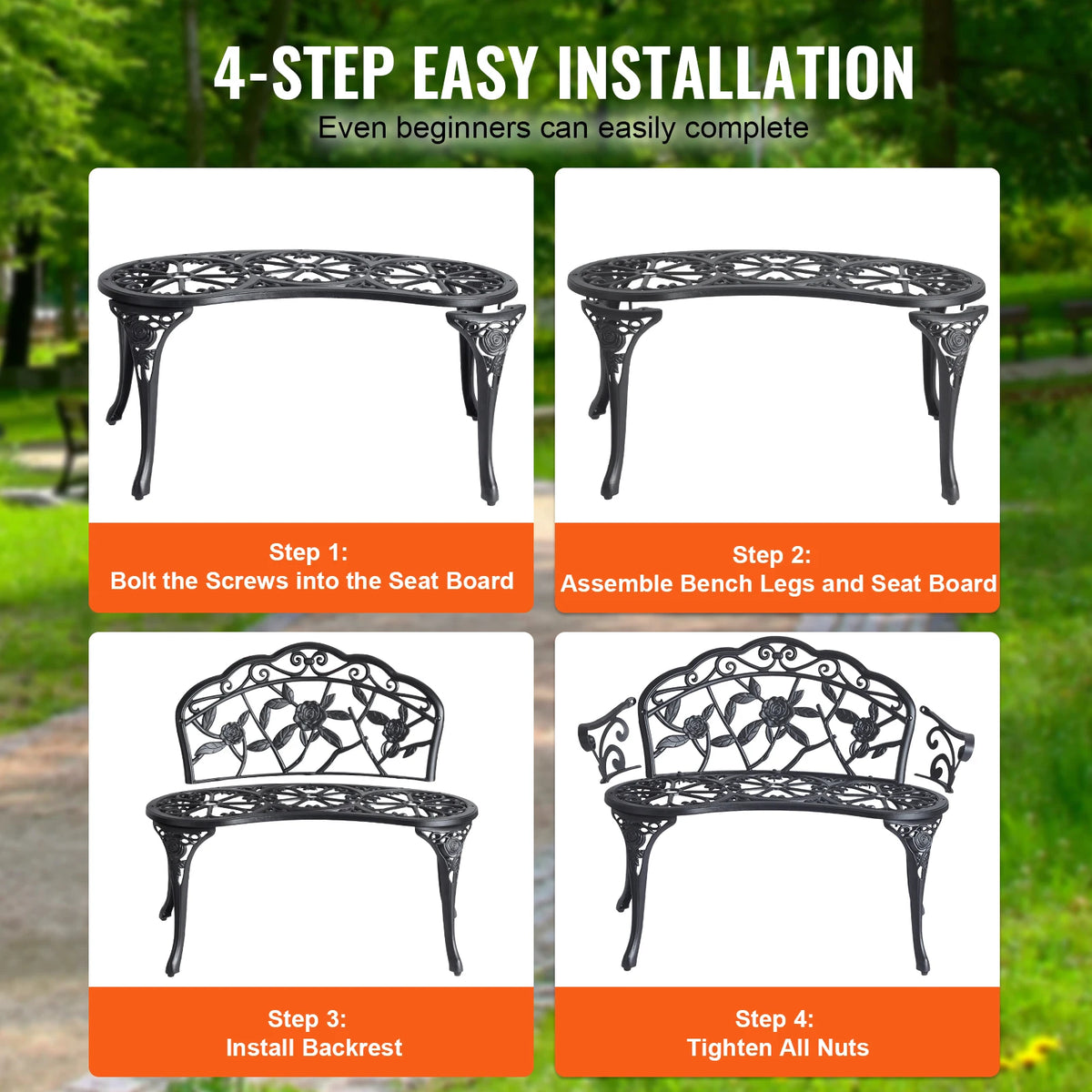 SucceBuy Wooden Outdoor Garden Bench With Sturdy Metal Patio Frame
