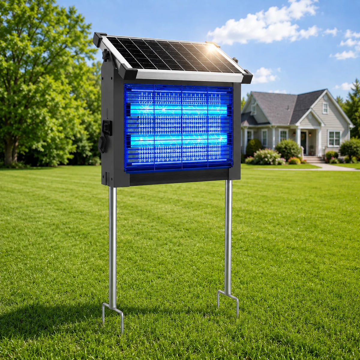 Waterproof Solar Bug Zapper With 4500V Grid For Garden Patios
